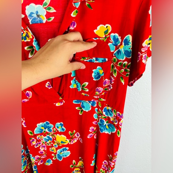 Vintage Cameo Red Floral Mini Summer Spring Shirt Dress - Picture 3 of 6
